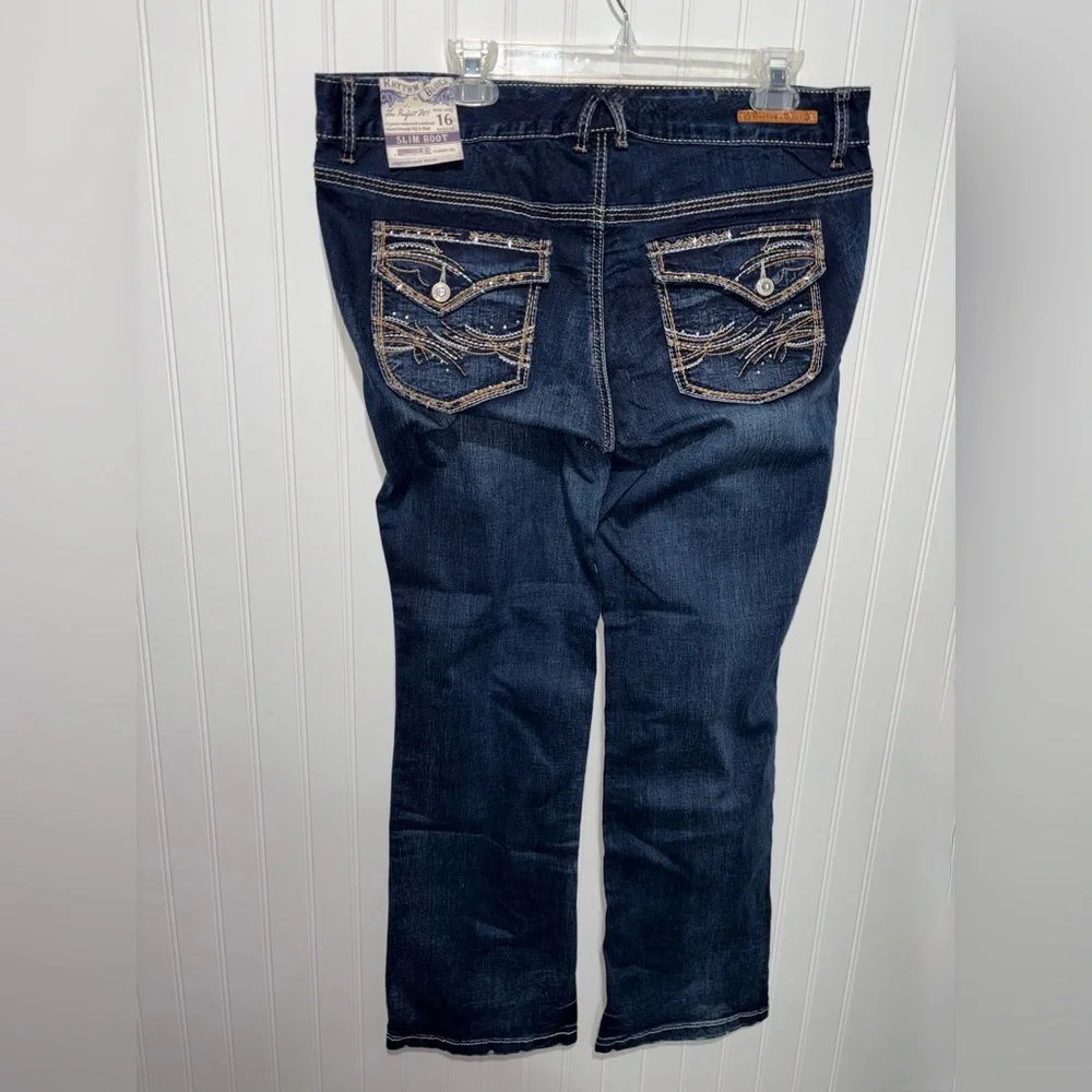NWT Rhythm Blues Dark Denim Western Slim Boot Jeans| Size 16